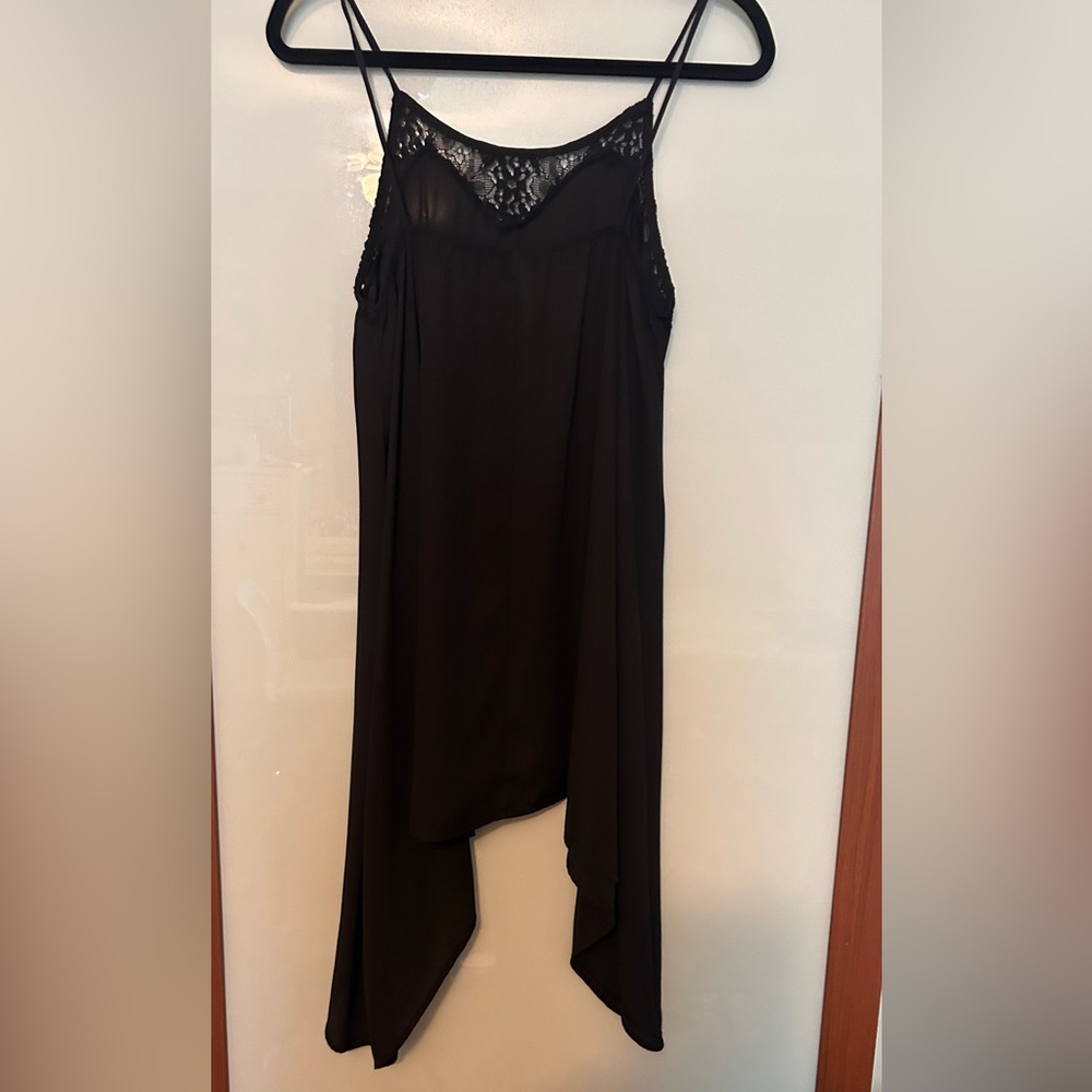 NEW black shift strappy lace shark bite hemline dress or tunic women’s medium M